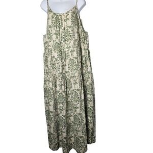 NWT YESNO Maxi Dress Cream Green‎ Floral Print Sleeveless Boho Summer XL 3XL